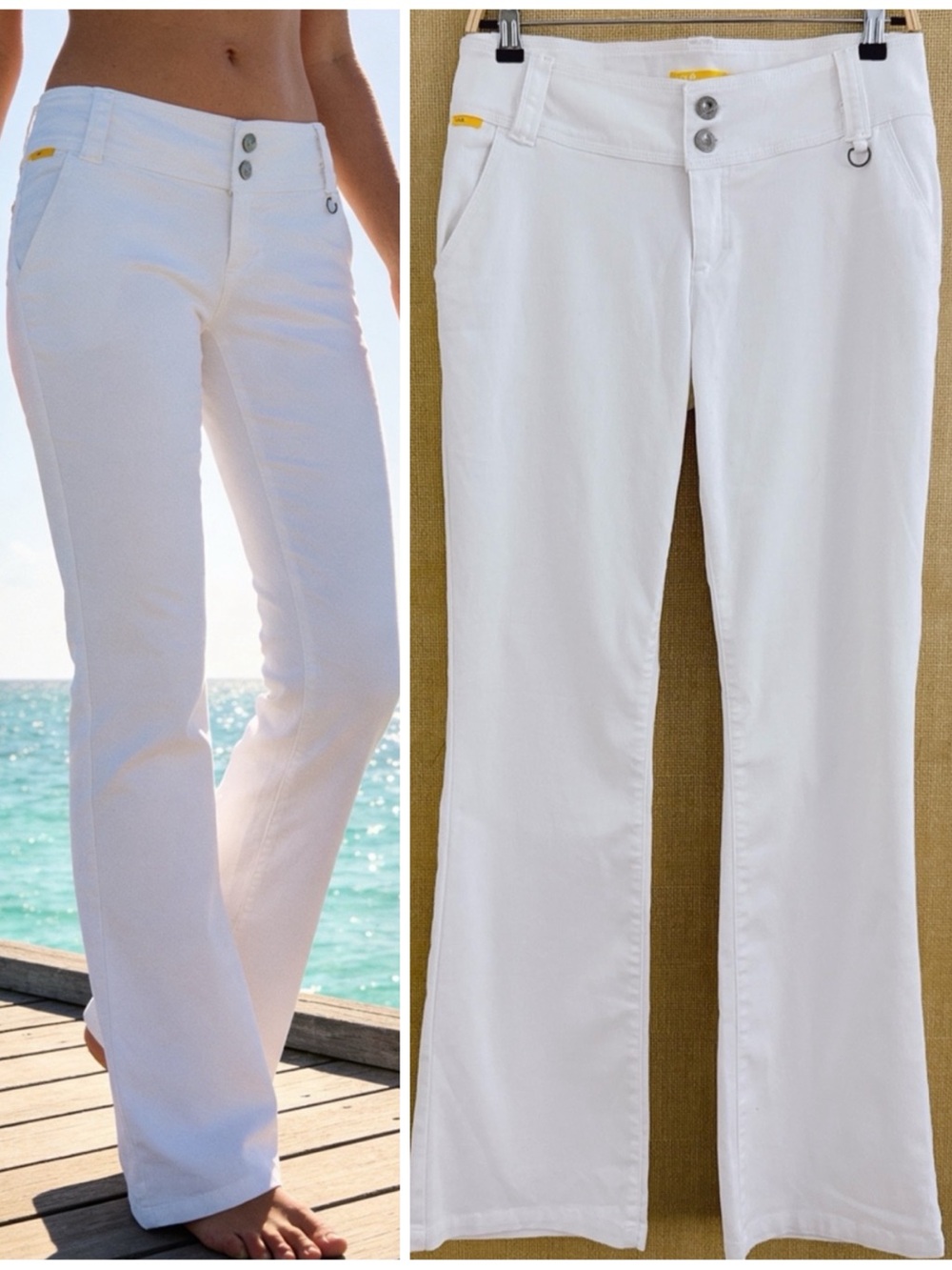 Lole Y2K White Flare Wide-Leg Jeans Bootcut Western Trek Cowboy Stretch 12 NWT